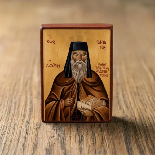 Saint Anthimos of Chios Orthodox Wooden Mounted Icon with gold background in traditional Orthodox style Saint Anthimos of Chios Orthodox Wooden Mounted Icon with gold background in traditional Orthodox style