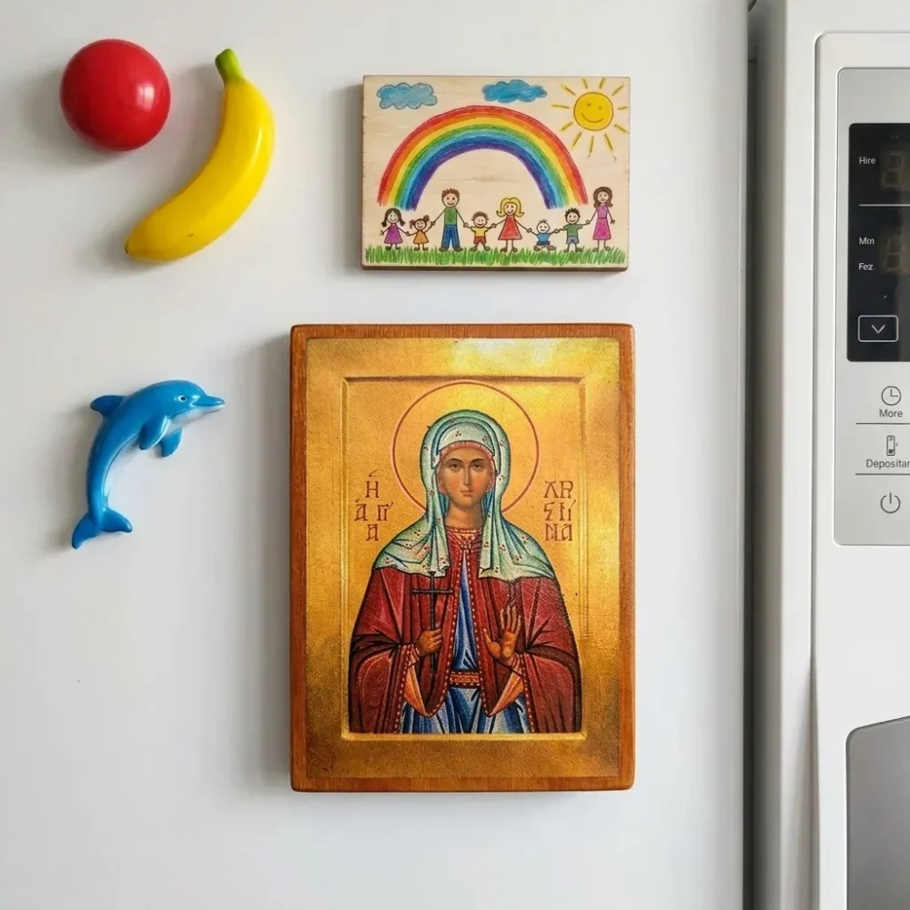 Saint Christina Orthodox wooden icon with strong back magnet for home prayer corner display Saint Christina Orthodox wooden icon with strong back magnet for home prayer corner display